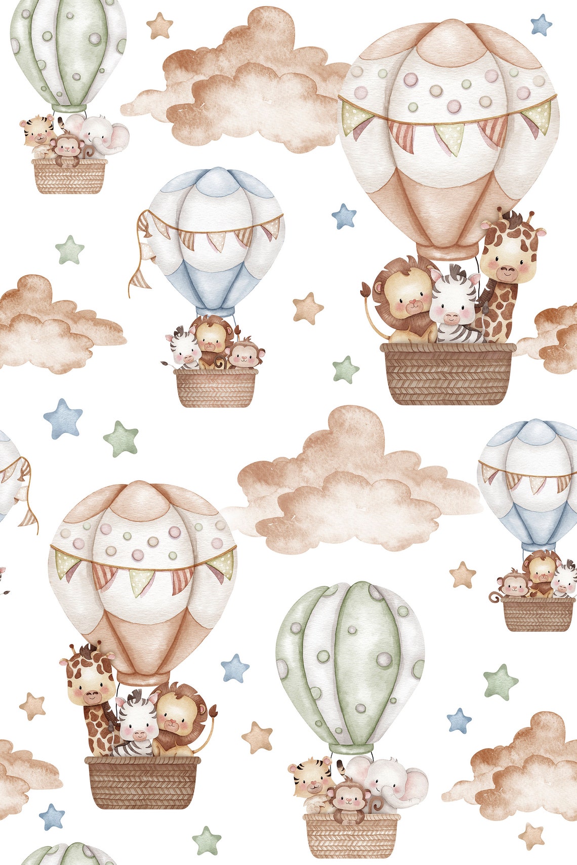 Jungle Baby Fabric Safari Animal Fabric Hot Air Balloon Eco Etsy