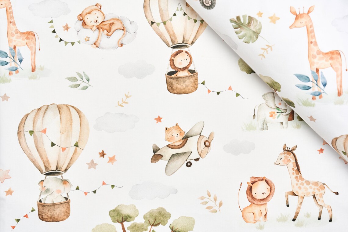 Jungle Baby Fabric Safari Animal Fabriceco Fabric Print Etsy