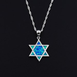 Blue Sterling Silver Star of David Necklace