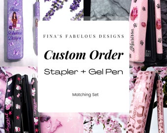 Custom Stapler & Pen Set / Custom Office Supplies / Work From Home Supplies / Office Decor / Glitter Stapler / Glitter Pen / Remote Office