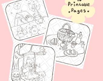 Lily Spring Coloring Book, Cute Cozy Illustrations (Digital Download)