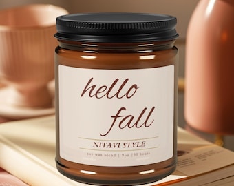Hello Fall Scented Soy Candle Autumn Hosting Decor New Home Apartment Gift  Cozy Season Hostess Gifts Book Nook Decor Vegan Eco Friendly