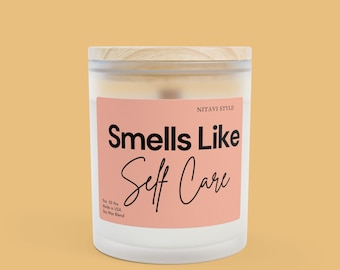 Smells Like Self Care Frosted Glass Candle, 11oz Scented Soy Motivational Candle Gift for Mom Gifts for Sister Wife Best Friend Grandma Aunt