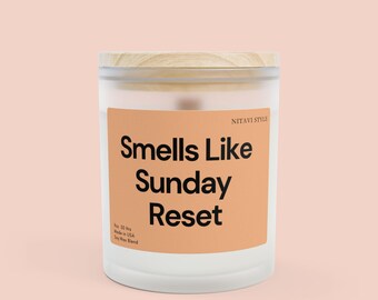 Smells Like Sunday Reset Frosted Glass Candle 11oz Scented Soy Motivational Self Care Candle Gift for Housewarming Hostess Gifts for Her/Him