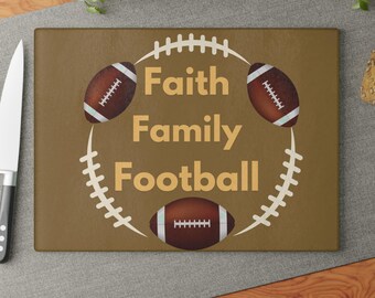 Faith Family Football Cutting Board Tailgate Party Game Day Essentials Kitchen Home Decor Cute Hostess Gift Charcuterie Board Sports Fan
