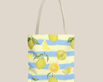 Cottage Costal Lemons Tote Bag Trendy Shopping Totes Market Bag Travel Accessories Book Bag  Gift for Brides Bridal Wedding Everyday Tote