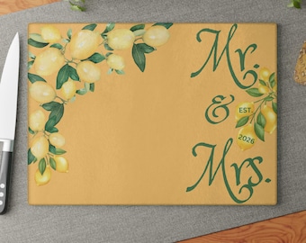 Mr. & Mrs. 2026 Lemons Glass Wedding Cutting Board Gifts Cutting Board Elegant Kitchen Accessory Newlyweds Home Decor Great Bridal Shower