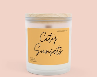 City Sunsets Frosted Glass Candle, 11oz Scented Soy Candle Gift for Housewarming Hostess Gifts for Sister Wife Best Friend