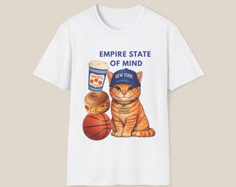 Bodega Cat Empire State of Mind NYC Basketball Champs Tee Funny Unisex Soft Style T-Shirt New York Streetwear, Orange Tabby Cat Shirt