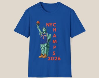 NYC Champs 2026 Statue of Liberty Funny Basketball Unisex Soft Style T-Shirt Graphic Tee, New York Streetwear Gift for Boyfriend Dad Husband