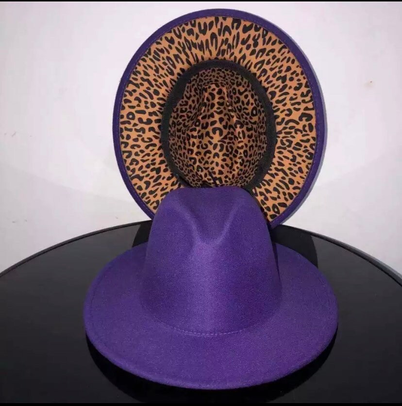 XL Purple/ Leopard Bottom Fedora - Etsy