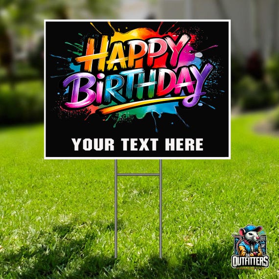 Happy Birthday Yard Sign – 18x24 Outdoor Party Decor – Custom Lawn Sign with H-Stake – Birthday Decoration