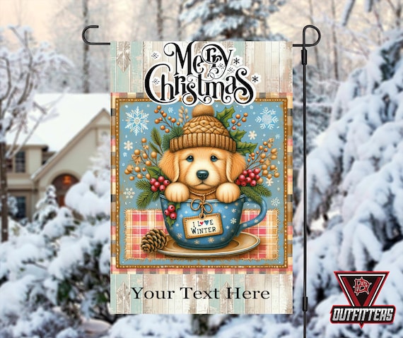 I Love Winter Puppy Flag, Christmas Flag, Puppy Flag, Cute Christmas Flag