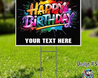 Happy Birthday Yard Sign – 18x24 Outdoor Party Decor – Custom Lawn Sign with H-Stake – Birthday Decoration