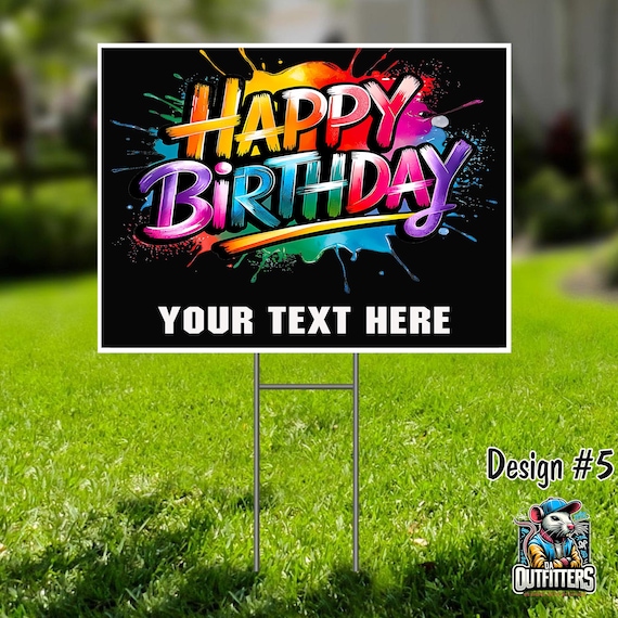 Happy Birthday Yard Sign – 18x24 Outdoor Party Decor – Custom Lawn Sign with H-Stake – Birthday Decoration