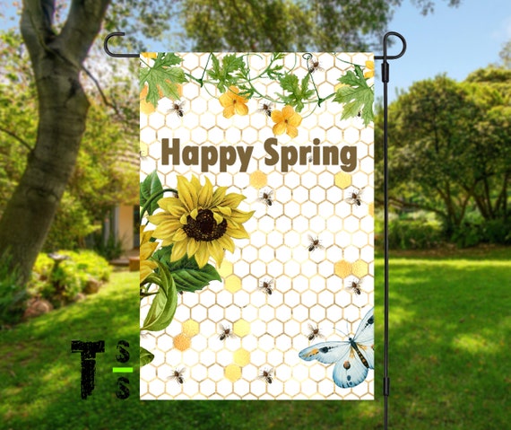 Happy Spring Sunflower & Bee's Garden Flag