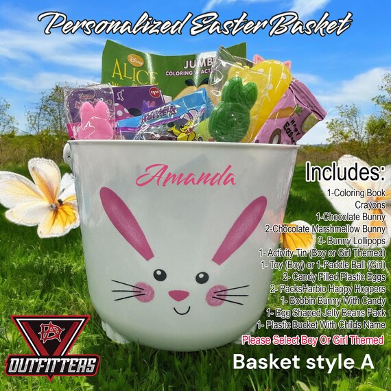 Personalized Easter Basket filled with goodies, Easter Bucket with name, Kid's Easter Basket with name,Customized Easter Basket
