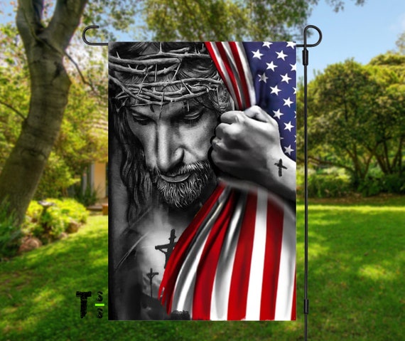 Jesus with American Flag Garden Flag