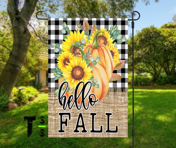 Hello Fall,Pumpkins and flower Garden Flag