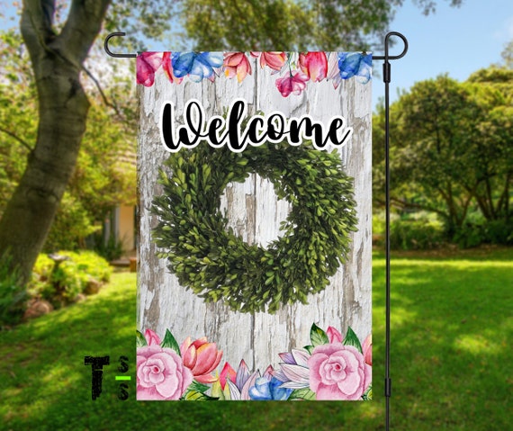 Welcome Wreath With Flowers Yard Garden Flag
