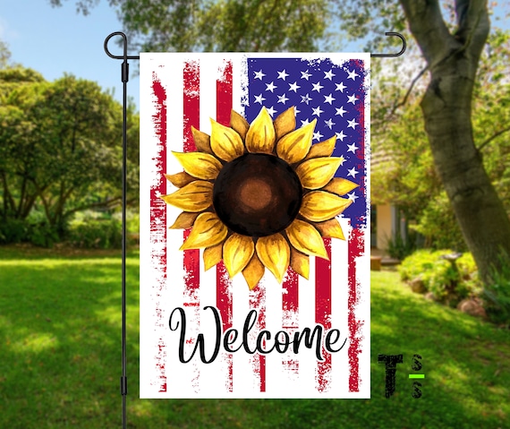 USA Flag With Sunflower Garden Flag