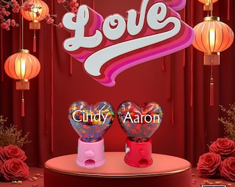 Personalized  Heart Shaped Gumball Machine Mini Candy Dispenser - Birthday favorite kids gift, Valentine Gift, Special Occasion