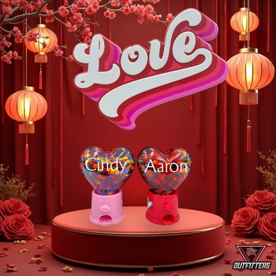 Personalized  Heart Shaped Gumball Machine Mini Candy Dispenser - Birthday favorite kids gift.