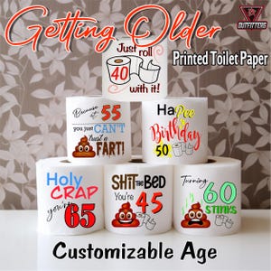 Personalized Birthday Toilet Paper Gag Gift: Custom Age Ribbon Wrapped