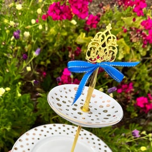 GRACE’S Teaware GOLD-DOT Petite 2-Tiered Mismatched Server, Handcrafted Trinket Tray, Vanity Dish, Bridal Shower or Housewarming Gift, Decor