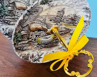 Thanksgiving Handmade 2-Tier Server: Vintage Yorkshire Autumn-Colored Plates, Staffordshire, England