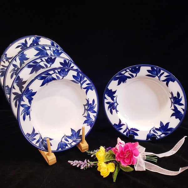 PIER 1 MING, COBALT Blue Chinoiserie 5 Rim Soup / Pasta Bowls, Elegant Dinner Party, Wedding, Anniversary, Housewarming Gift, Bridal Shower