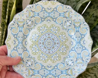 222 FIFTH ~ LYRIA TEAL Softly Scalloped Paisley Salad Plates, Each Sold Separately