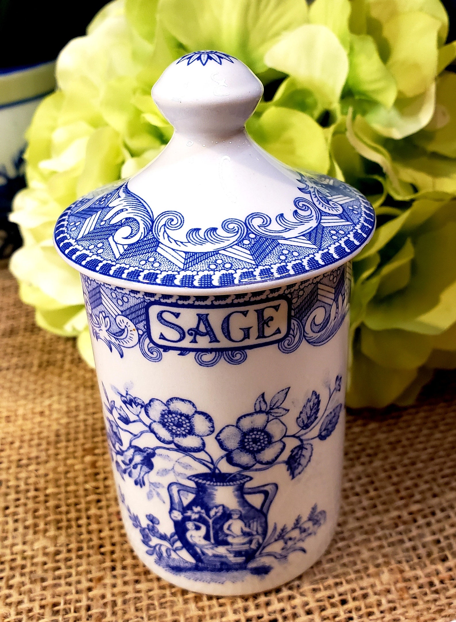 Spode the Blue Room Collection, Spice or Garden Herb Jars With Lid