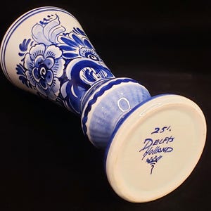 BLUE DELFT VASE, Rare Hand-Painted Vintage Collectible, Traditional Decor, Wedding, Anniversary or Housewarming Gift, Cobalt Floral Design