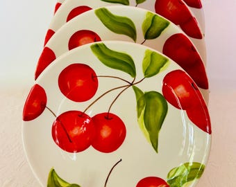Vintage Harry & David CHERRY 9” Luncheon Plates (Set of 4) ~ Circa 2007