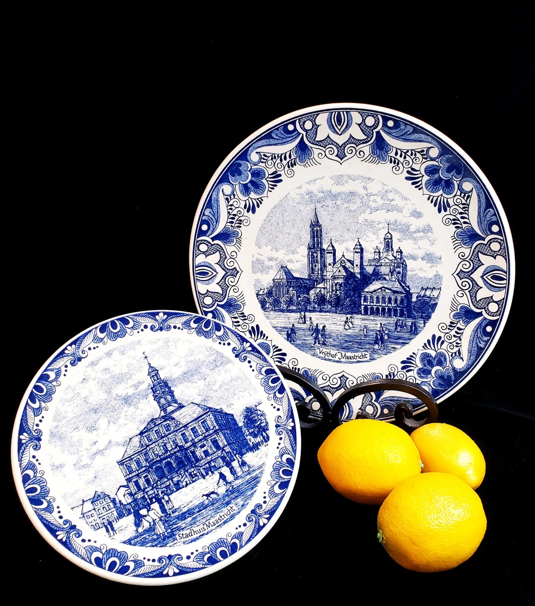 DELFT BLAUW HOLLAND, Set of 2 Blue Collector Plates, Stadhuis ...