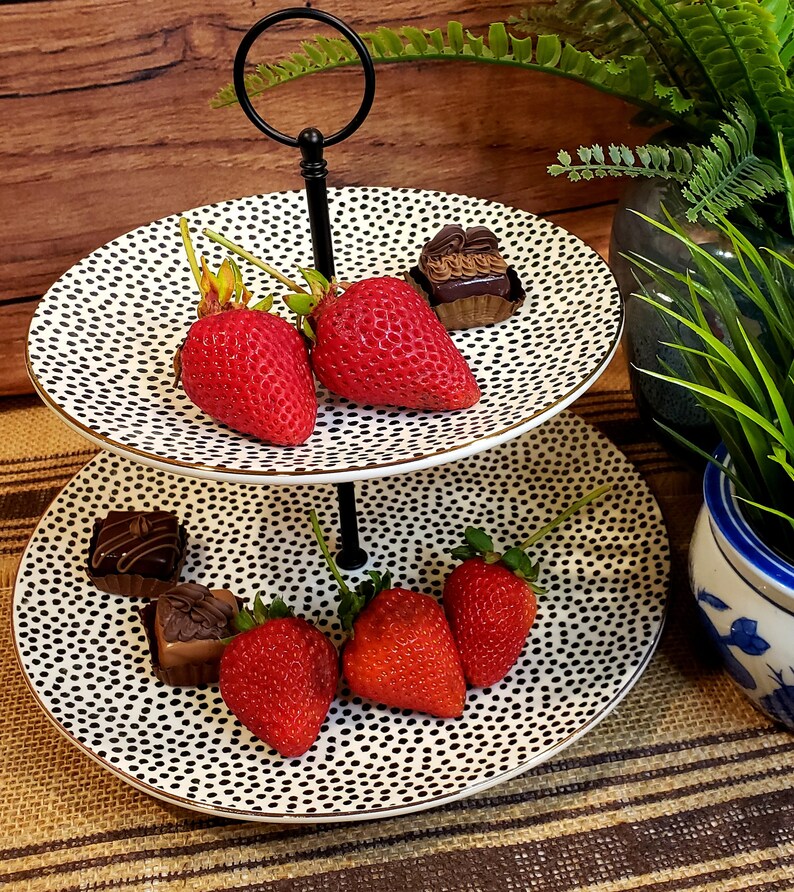 Black Dot Tier Cake Stand Mid Century Kitchen Ware Casual Etsy