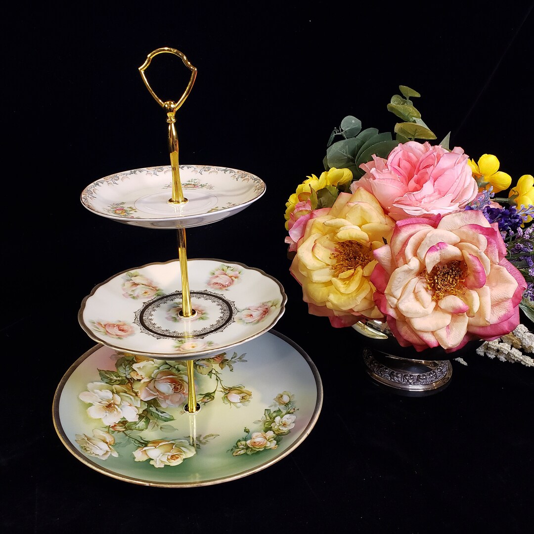 Hand Painted Tier Cake Plates Tier Cake Stand Floral Cake Stand Tier