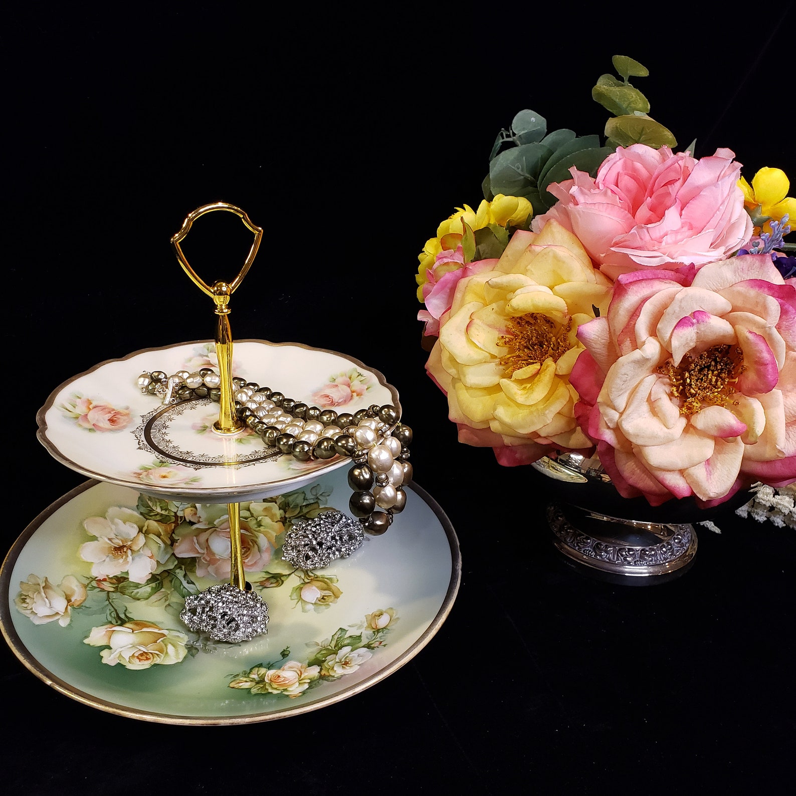 Hand Painted Tier Cake Plates Tier Cake Stand Floral Etsy