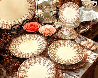 Crown Ducal Early English Ivy (Joy) Brown Transferware Pottery, Vintage 1934 Staffordshire England