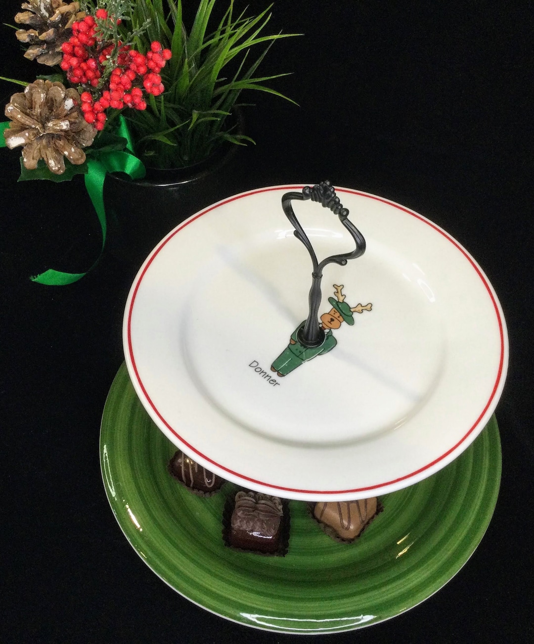 COCKTAIL PARTY TIER Appetizer Plate Vintage Reindeer Holiday Etsy