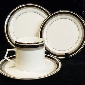 Mikasa Noir Bone China, Eight 4-Piece Luncheon Sets, Each Sold Separately, Modern Classic, Wedding Gift, Bridal/Baby Shower Buffet, Brunch