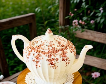 1930s Crown Ducal English Ivy Teapot, Scalloped Queen Anne Shape, Cottagecore Vintage Transferware (Discontinued)