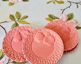 Sanor Ceramica Pink Embossed “Fruit” Basketweave Salad Plate: Majolica ~ Made in Portugal