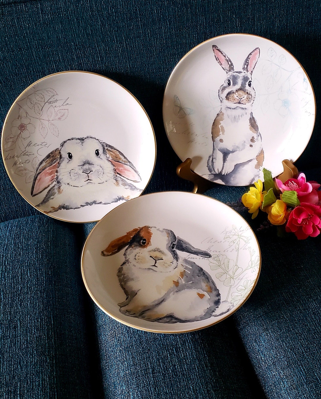 PIER 1 BUNNY SALAD or Dessert Plates, Set of 3, Easter Buffet Table or