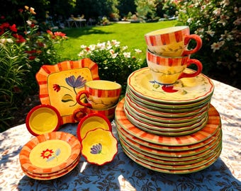 Pfaltzgraff Napoli Hand-Painted Stoneware Dinnerware Set, Italian Floral Design