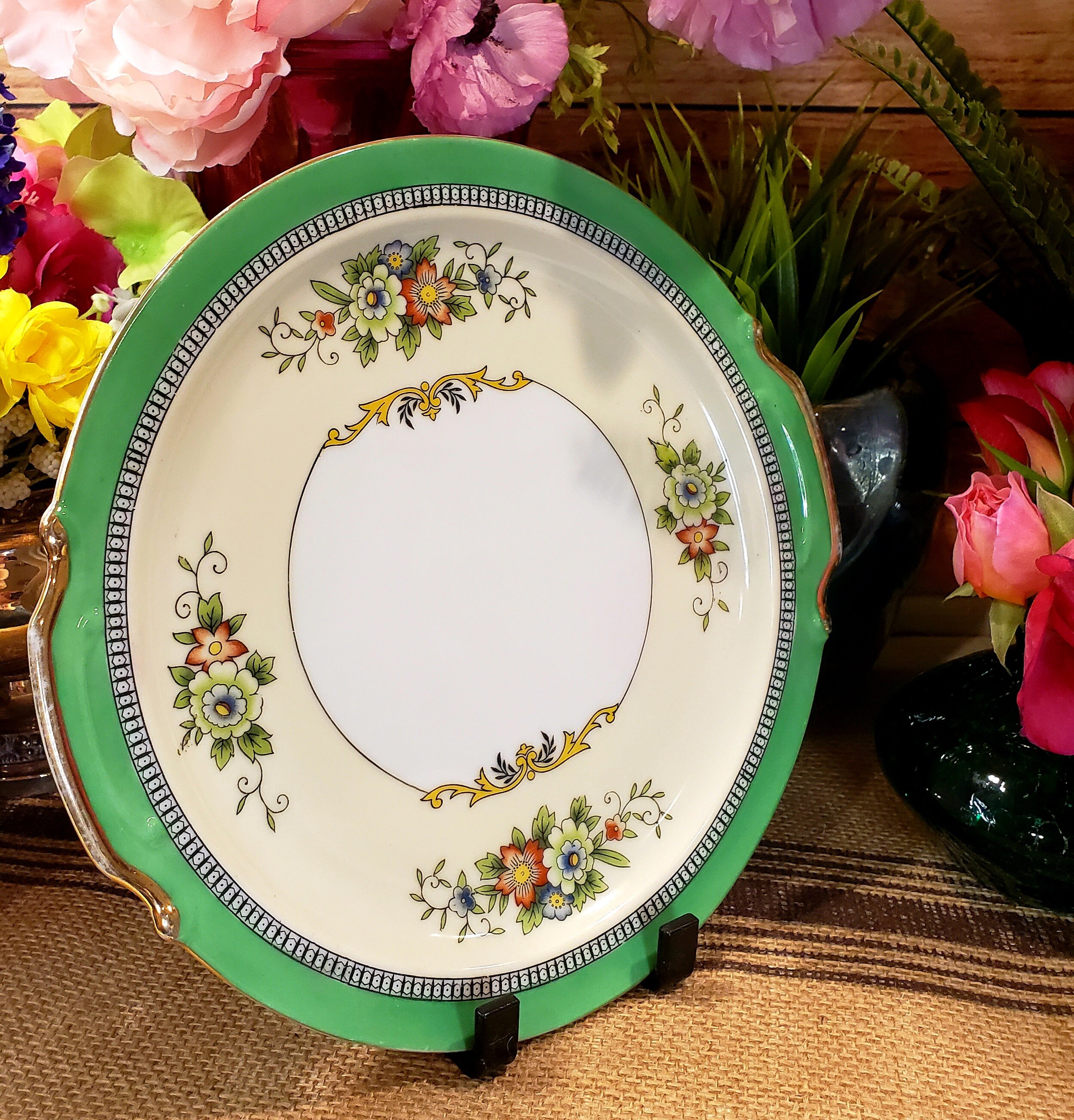 Handle Cake Plate, Vintage Noritake Roseara, Rare Antique Circa 1920