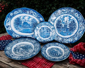 LIBERTY BLUE Staffordshire, Assorted HISTORIC Colonial Scenes, Sold Separately