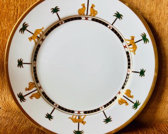 CHRISTIAN DIOR CASABLANCA: Exquisite 24K  Dinner Plate with Leopards, Palm Trees