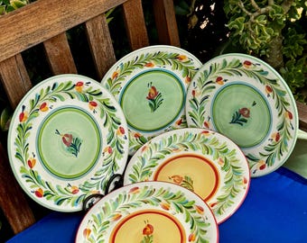 Gail PITTMAN “Siena” and “Provence”  Hand-Painted Tableware: Vintage BOHO POTTERY Dinner Plates, Signed by the Artist ~ Sold Separately